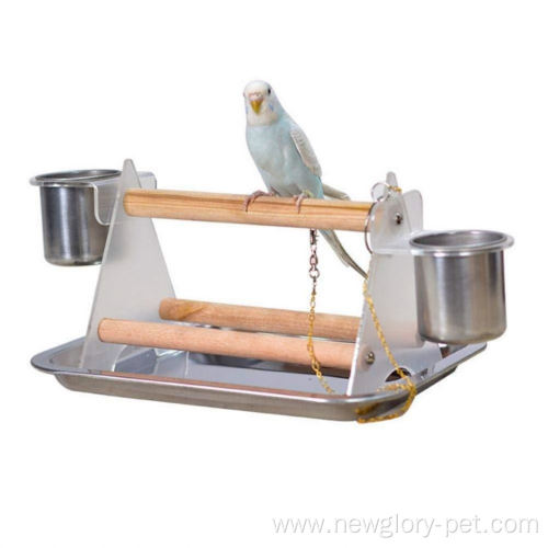 Bird Parrot standing feeder basin with metal tray